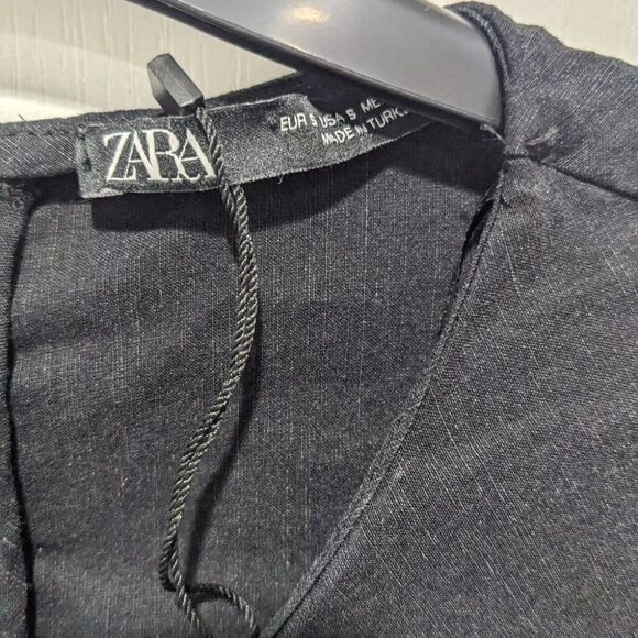 Rare Zara Metal Loop Linen Black Long Sleeve Crop Top - Picture 10 of 12